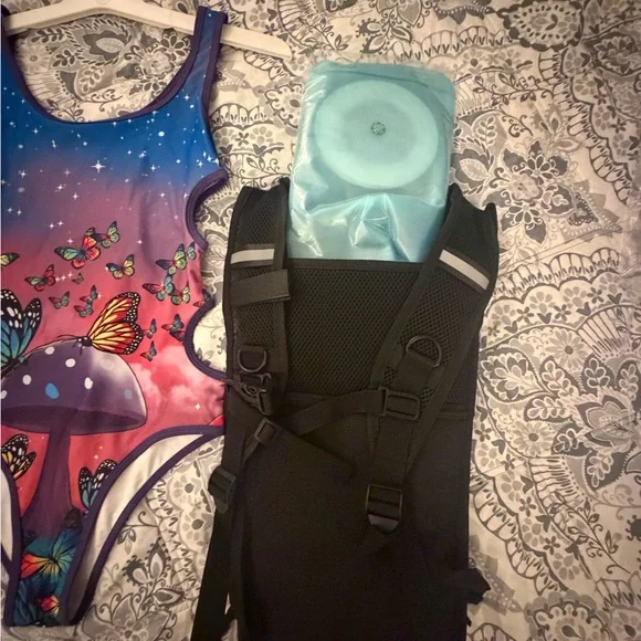 Purple Mushroom & Butterfly One-Piece Swimsuit with matching dehydration back - Picture 5 of 6